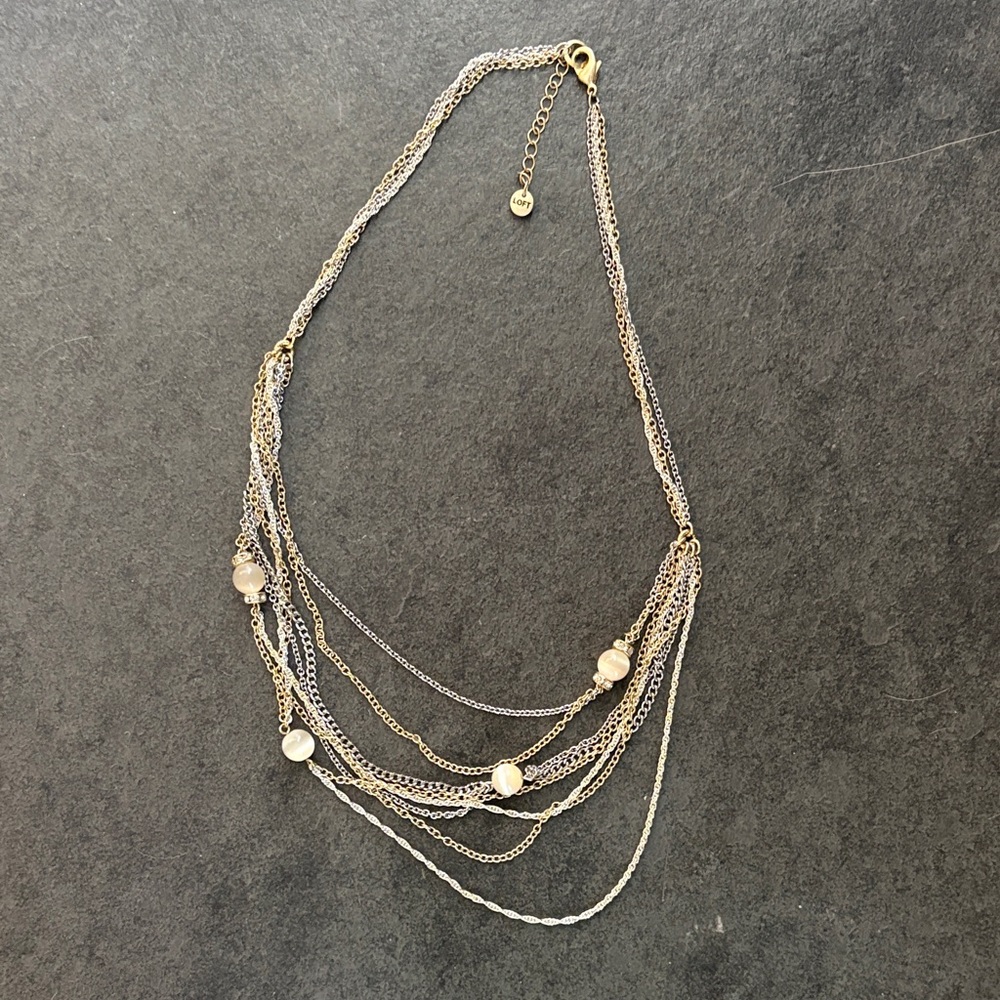 LOFT Two-Tone Layered Necklace with Pearl Accents